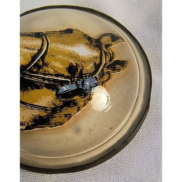 Antique Blue Ribbon Horse Bridle Button With Glass Dome & Brass Backing - Picture 2 of 4